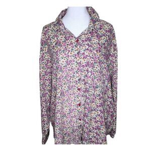 Vintage 80s Blouse Tunic Oversized Shirt Womens Size 2XL Pink Floral Button Up